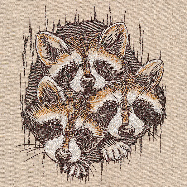 Peeking Raccoons Trio