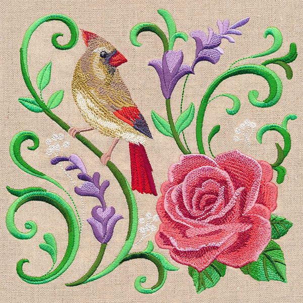 Living Ironwork in Bloom with Cardinal