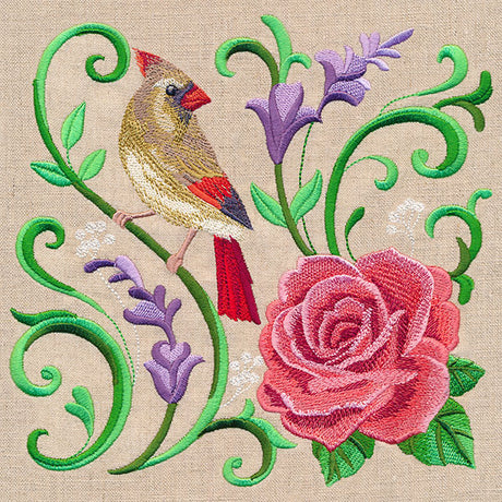 Living Ironwork in Bloom with Cardinal