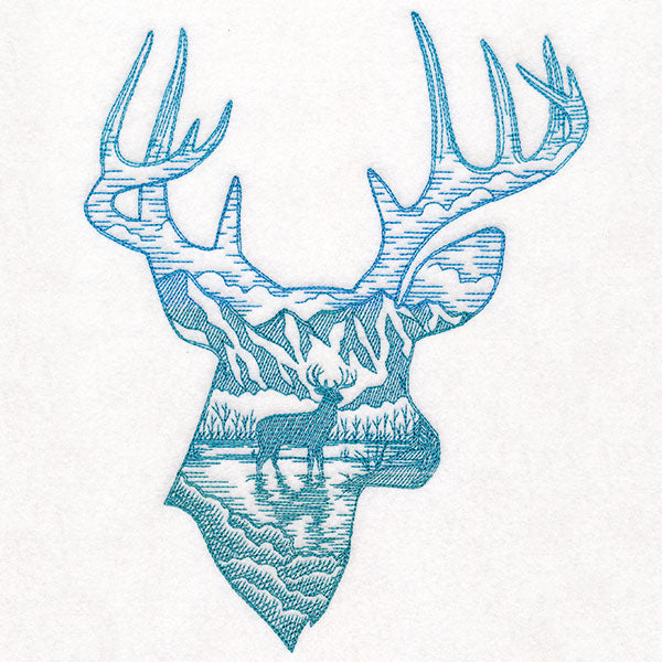 Wild Woods Deer Scene Etching