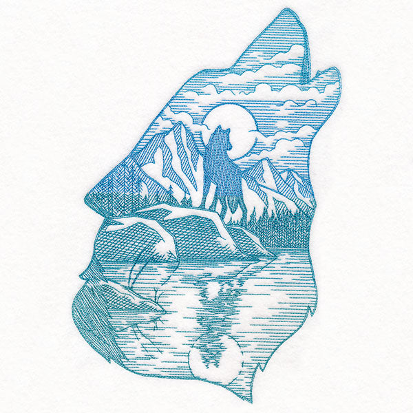 Wild Woods Wolf Scene Etching