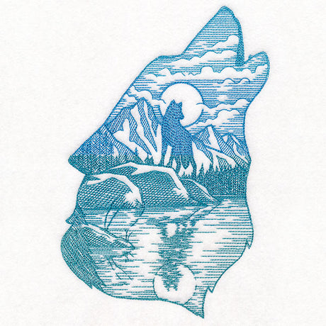 Wild Woods Wolf Scene Etching