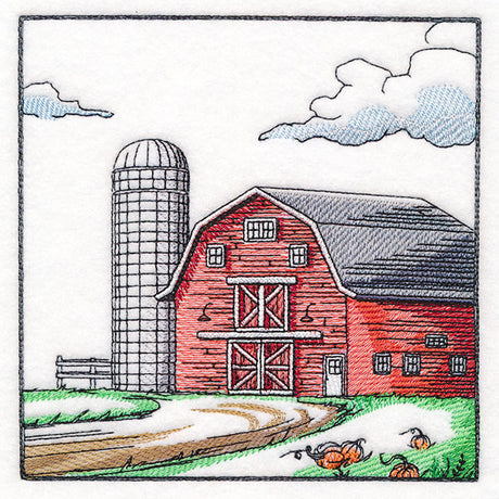 Fall on the Farm Scene - Barn and Silo
