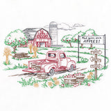 Happy Autumn Apple Picking Scene Etching