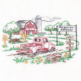 Happy Autumn Apple Picking Scene Etching