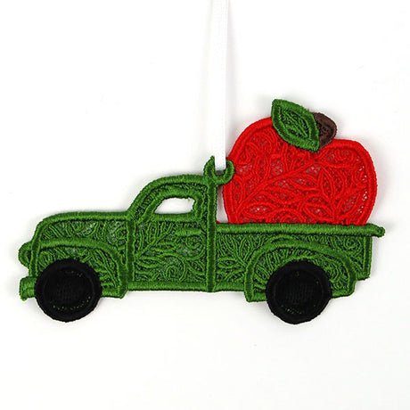 Autumn Apples Retro Truck Ornament (Lace)