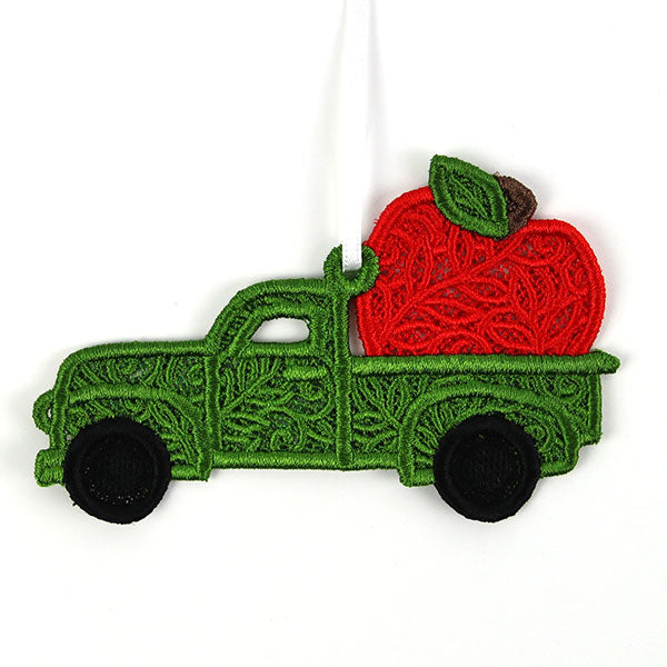Autumn Apples Retro Truck Ornament (Lace)