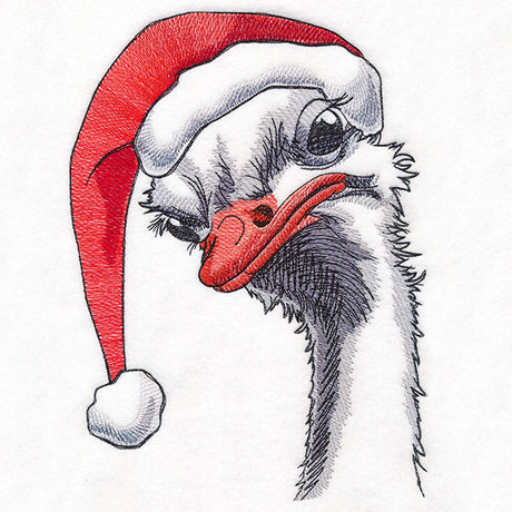 Moody Christmas Ostrich in Santa Hat