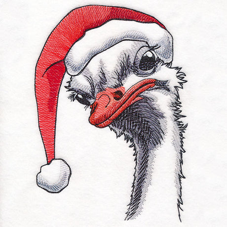 Moody Christmas Ostrich in Santa Hat