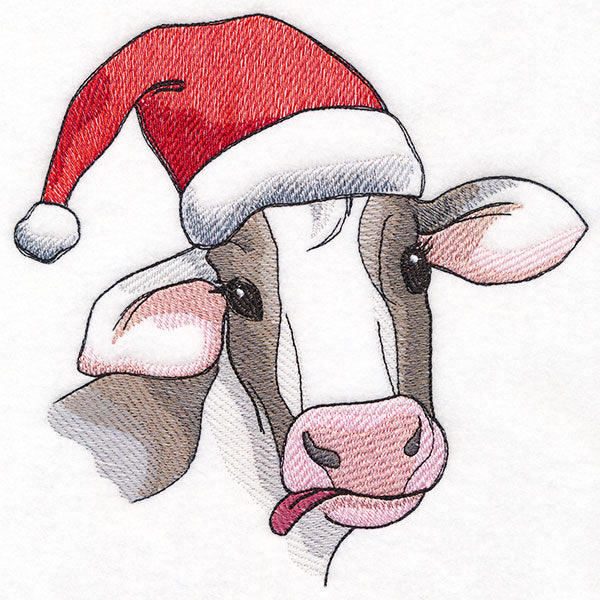 Moo-y Christmas Cow in Santa Hat