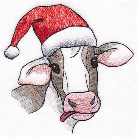 Moo-y Christmas Cow in Santa Hat