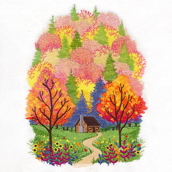 Fall in the Forest Cabin Scene