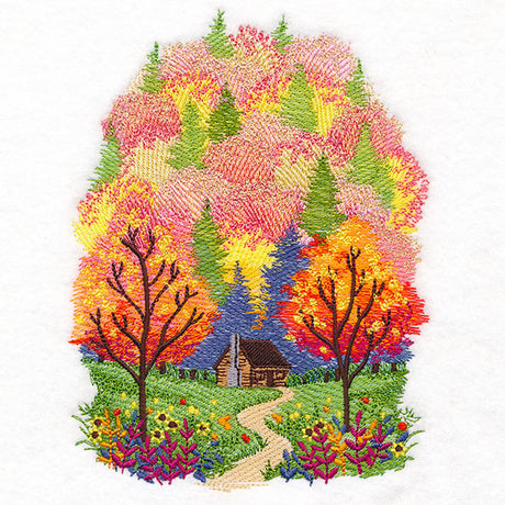Fall in the Forest Cabin Scene