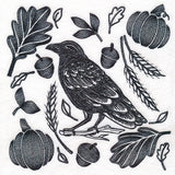 Raven in Fall Flourishes Square