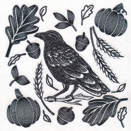 Raven in Fall Flourishes Square