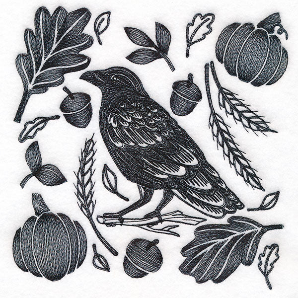 Raven in Fall Flourishes Square
