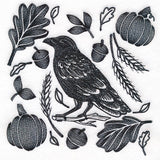 Raven in Fall Flourishes Square