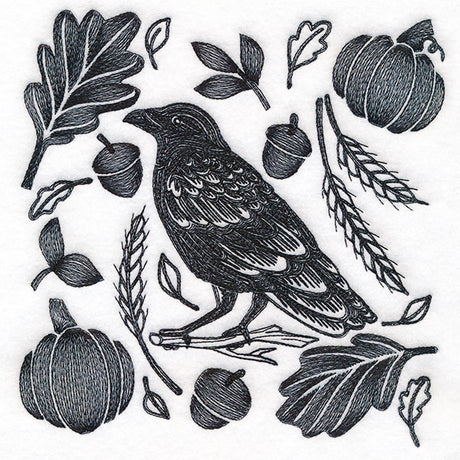 Raven in Fall Flourishes Square