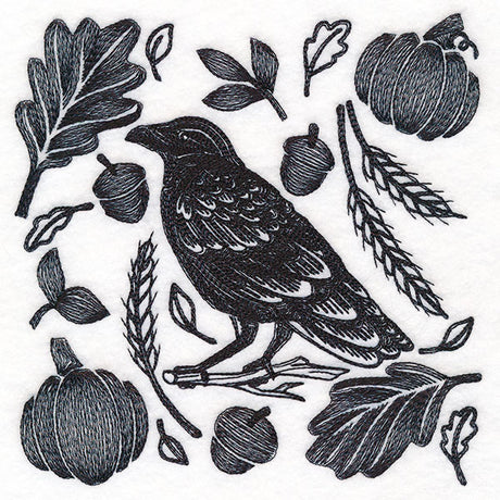 Raven in Fall Flourishes Square