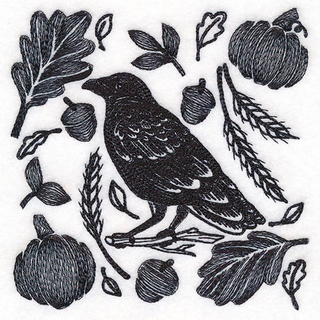 Raven in Fall Flourishes Square