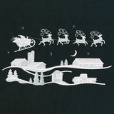 Santa's Flight Over a Snowy Village Scene (Whitework)