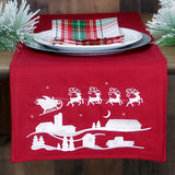 Santa's Flight Over a Snowy Village Scene (Whitework)