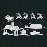 Santa's Flight Over a Snowy Village Scene (Whitework)