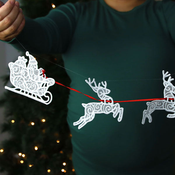 Merry Santa's Flight Reindeer Bunting 1 (Lace)