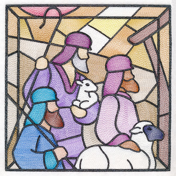 Classic Stained Glass Nativity Scene - The Shepherds