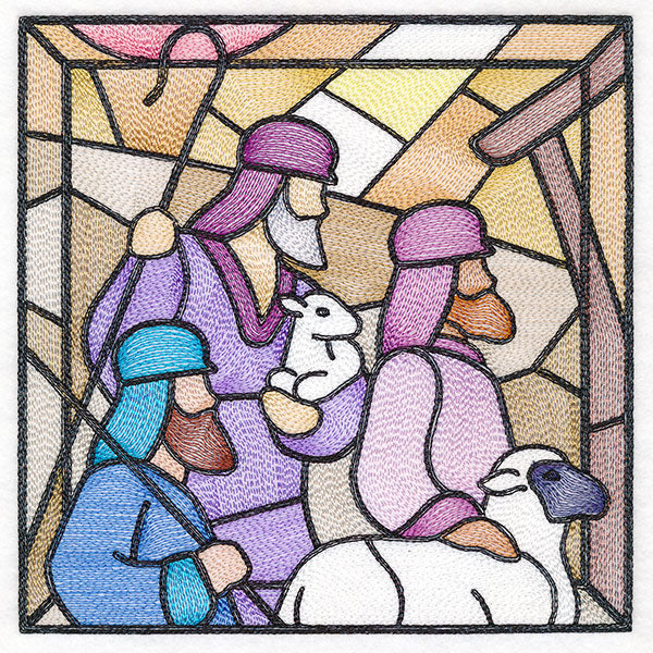 Classic Stained Glass Nativity Scene - The Shepherds