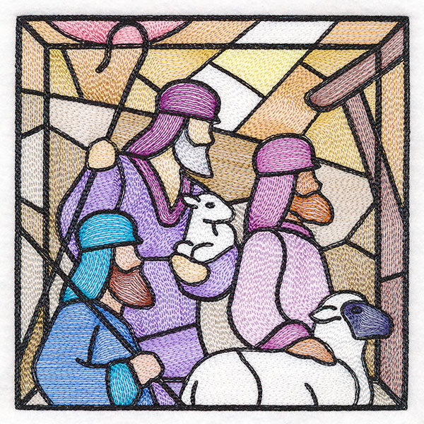 Classic Stained Glass Nativity Scene - The Shepherds