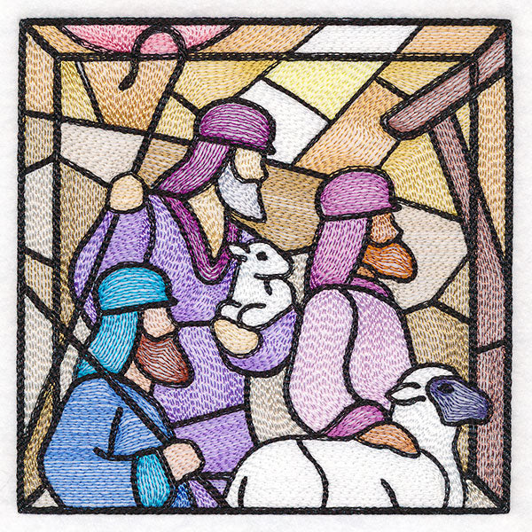 Classic Stained Glass Nativity Scene - The Shepherds