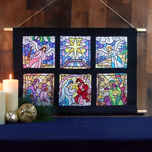 Classic Stained Glass Nativity Scene - The Holy Family