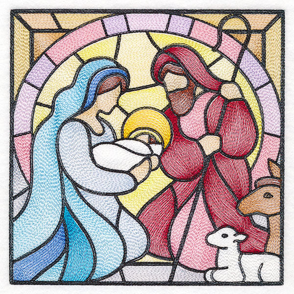 Classic Stained Glass Nativity Scene - The Holy Family