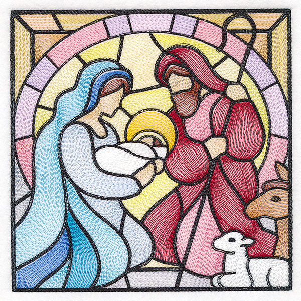 Classic Stained Glass Nativity Scene - The Holy Family