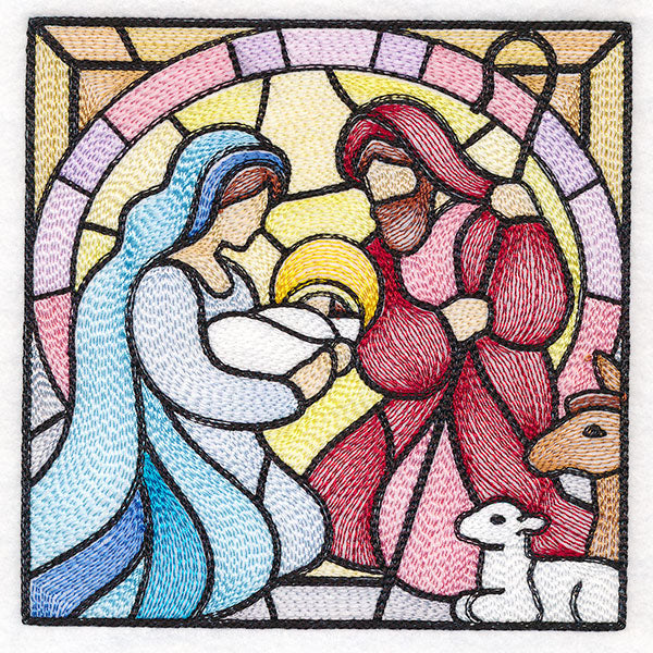 Classic Stained Glass Nativity Scene - The Holy Family