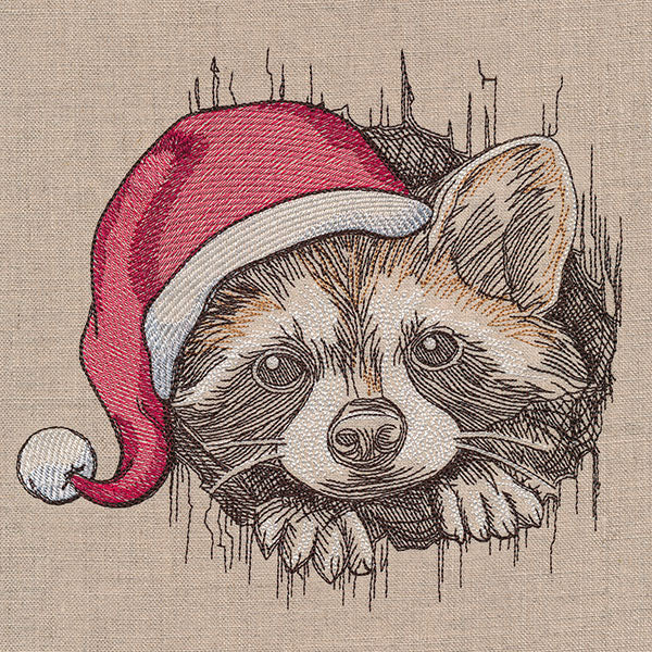 Peeking Christmas Raccoon