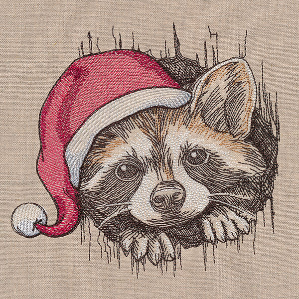 Peeking Christmas Raccoon