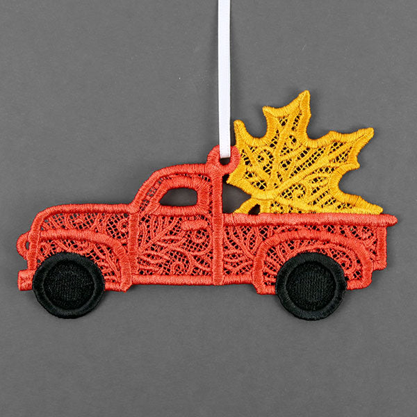 Sweet as Syrup Maple Leaf Retro Truck Ornament (Lace)