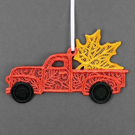 Sweet as Syrup Maple Leaf Retro Truck Ornament (Lace)