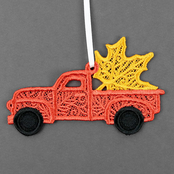Sweet as Syrup Maple Leaf Retro Truck Ornament (Lace)