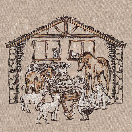 Christmas in the Manger Nativity Scene Etching