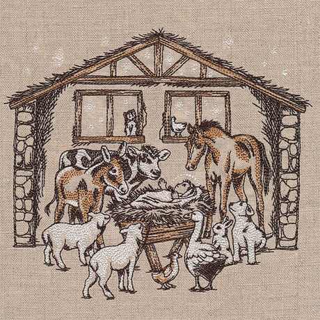 Christmas in the Manger Nativity Scene Etching