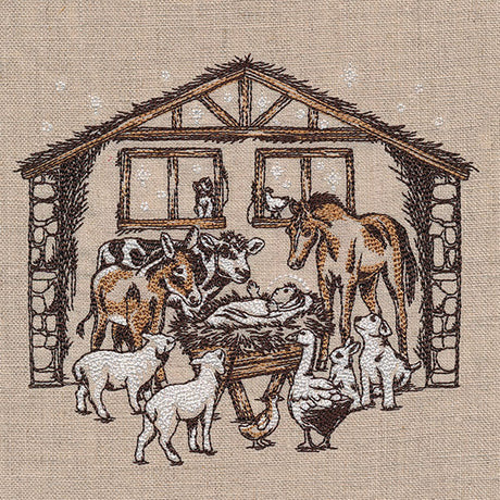 Christmas in the Manger Nativity Scene Etching