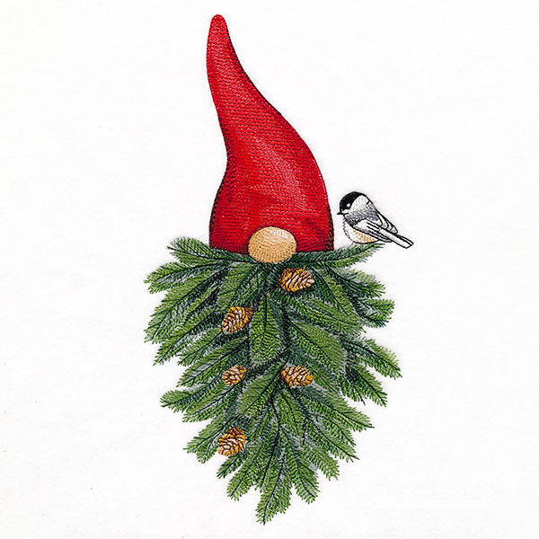 Pine Bough Beard Gnome & Chickadee