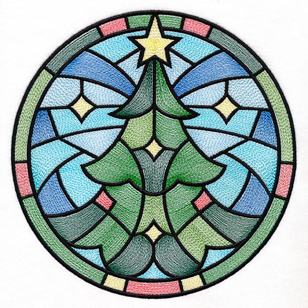 'Tis the Season Stained Glass Circle - Christmas Tree