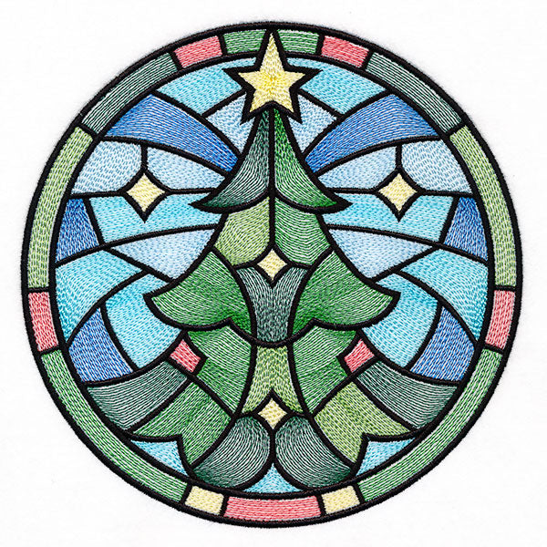 'Tis the Season Stained Glass Circle - Christmas Tree