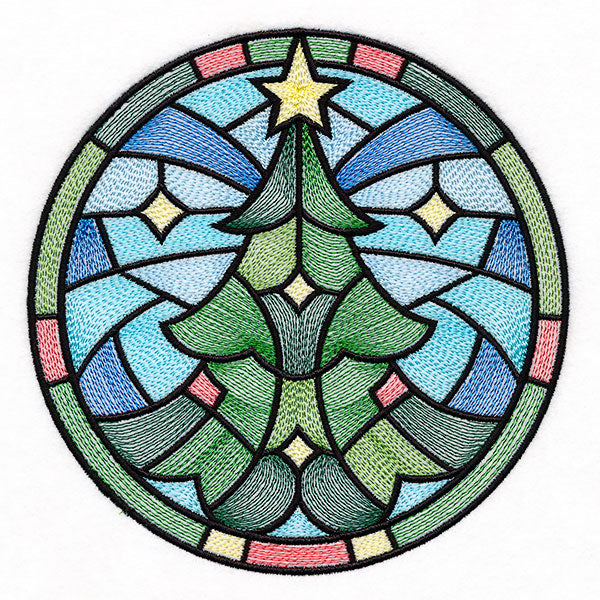 'Tis the Season Stained Glass Circle - Christmas Tree