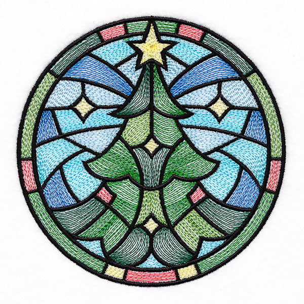 'Tis the Season Stained Glass Circle - Christmas Tree
