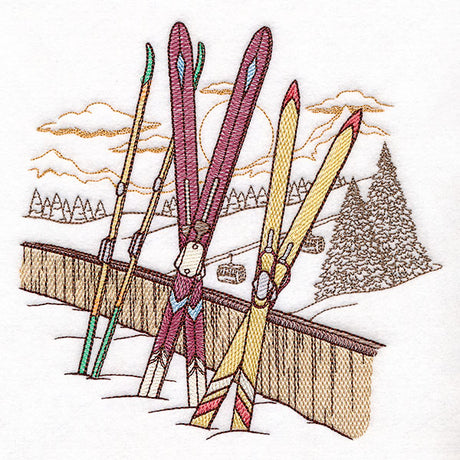 Winter on the Ski Slopes Sunset Scene